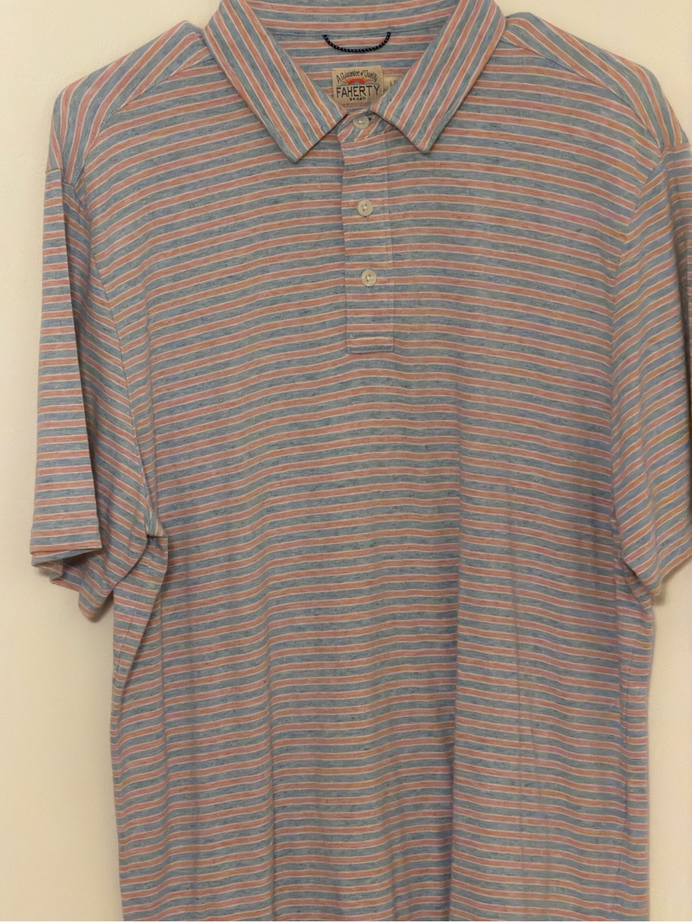 Faherty Short-Sleeve Movement™ Polo in Horizon Line Stripe, Men’s Size Large.